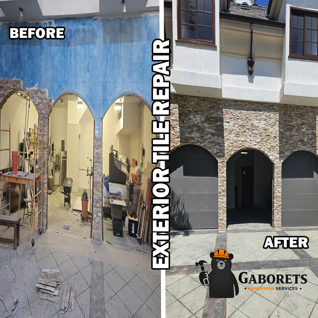 Exterior tile repair before and after in Palatine, Illinois