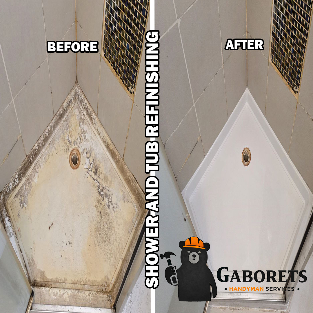 Shower and tub refinishing before and after in Palatine, Illinois